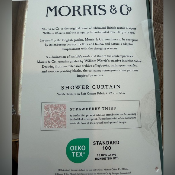 William Morris & Co STRAWBERRY THIEF Floral Shower Curtain Pink Ivory NEW - Picture 5 of 8